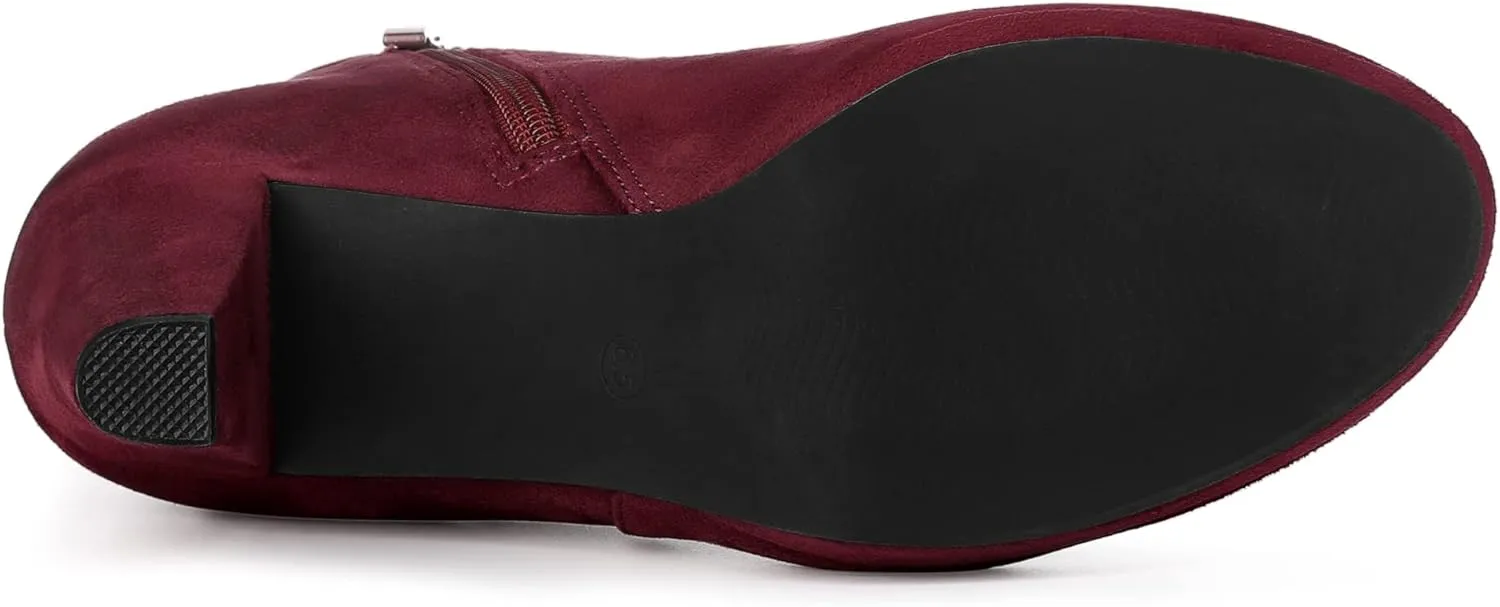 Allegra K Women's Low Platform Side Zip Buckle Chunky High Heel Ankle Booties