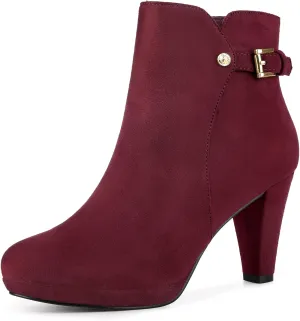 Allegra K Women's Low Platform Side Zip Buckle Chunky High Heel Ankle Booties