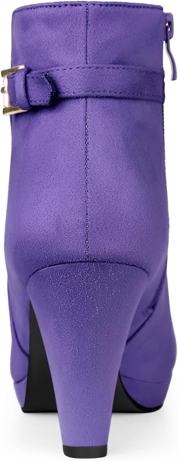 Allegra K Women's Low Platform Side Zip Buckle Chunky High Heel Ankle Booties