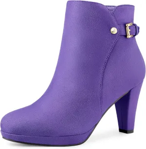 Allegra K Women's Low Platform Side Zip Buckle Chunky High Heel Ankle Booties