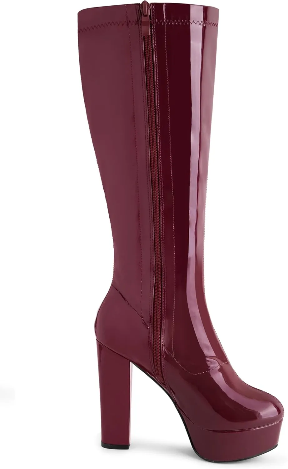 Allegra K Women's Patent Leather Platform Gogo Boots Chunky Heel Knee High Boots
