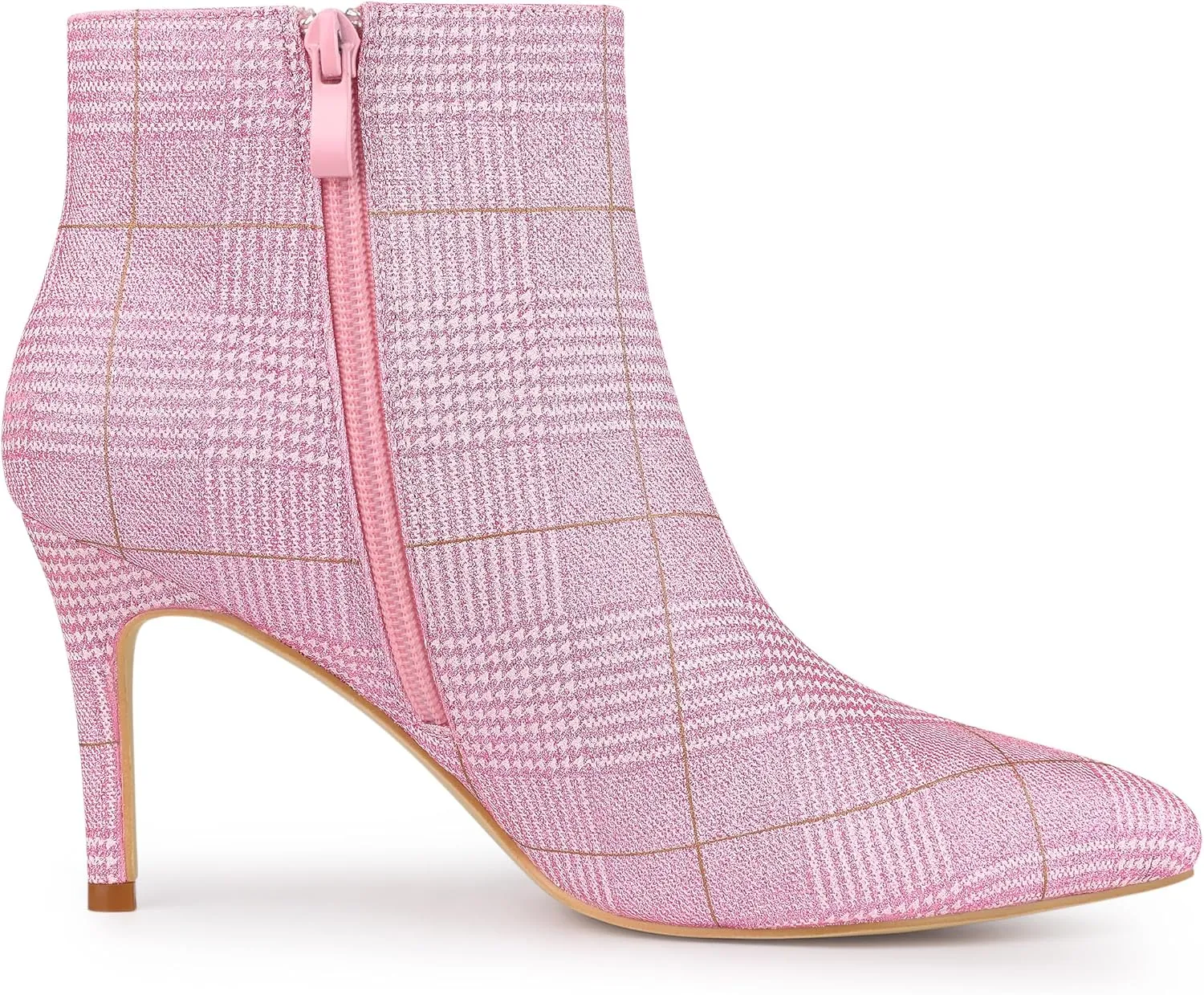Allegra K Women's Plaid Pointed Toe Side Zip Stiletto Heel Ankle Boots