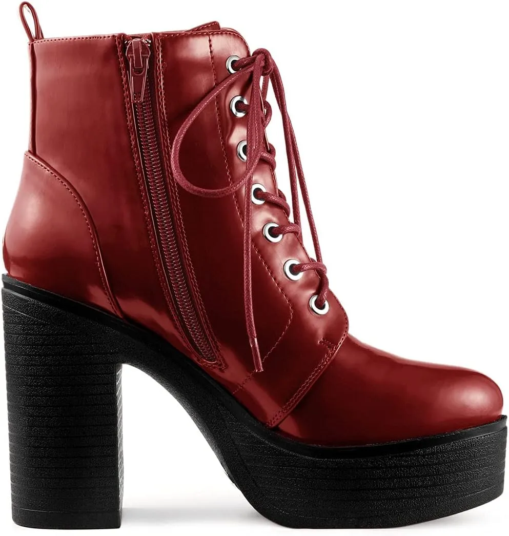 Allegra K Women's Platform Chunky High Heel Lace Up Combat Boots