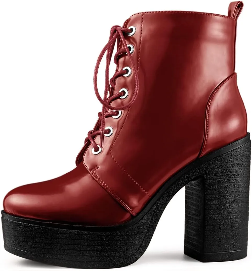 Allegra K Women's Platform Chunky High Heel Lace Up Combat Boots