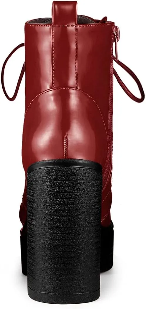 Allegra K Women's Platform Chunky High Heel Lace Up Combat Boots