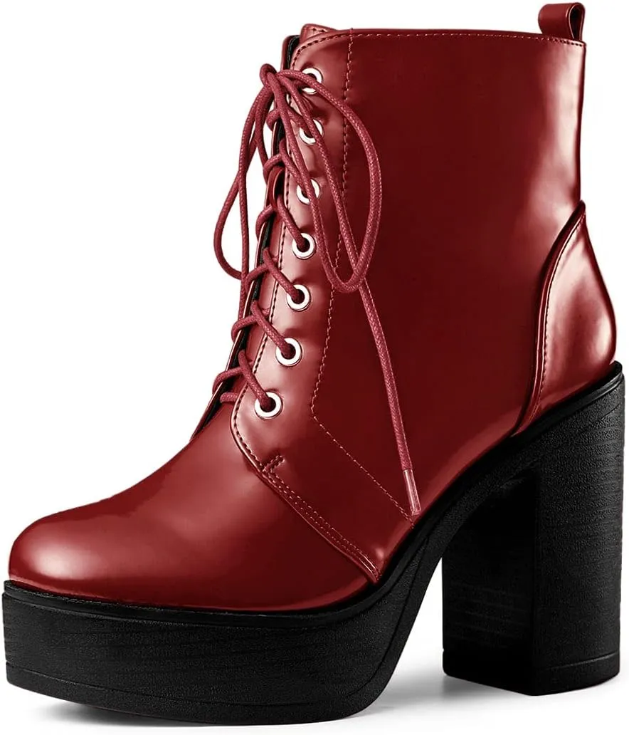 Allegra K Women's Platform Chunky High Heel Lace Up Combat Boots