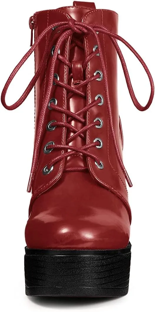 Allegra K Women's Platform Chunky High Heel Lace Up Combat Boots