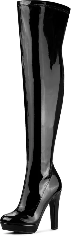 Allegra K Women's Platform Round Toe Chunky Heels Over The Knee High Boots