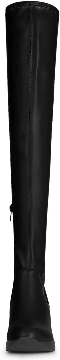 Allegra K Women's Platform Wedge Chunky Heels Over the Knee Thigh High Boots