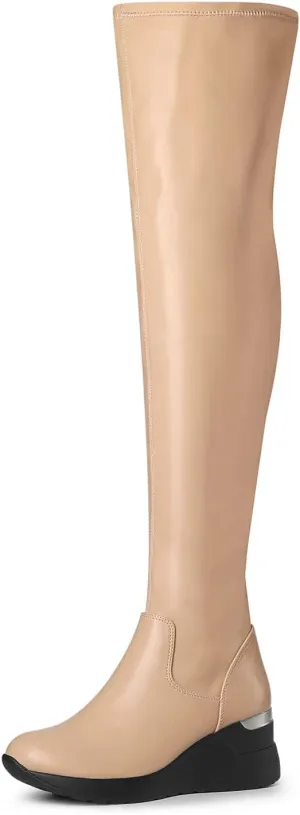 Allegra K Women's Platform Wedge Chunky Heels Over the Knee Thigh High Boots