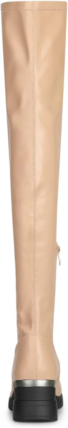 Allegra K Women's Platform Wedge Chunky Heels Over the Knee Thigh High Boots