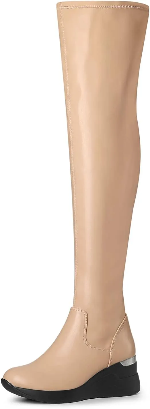 Allegra K Women's Platform Wedge Chunky Heels Over the Knee Thigh High Boots