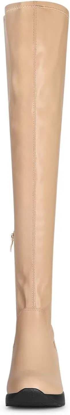 Allegra K Women's Platform Wedge Chunky Heels Over the Knee Thigh High Boots