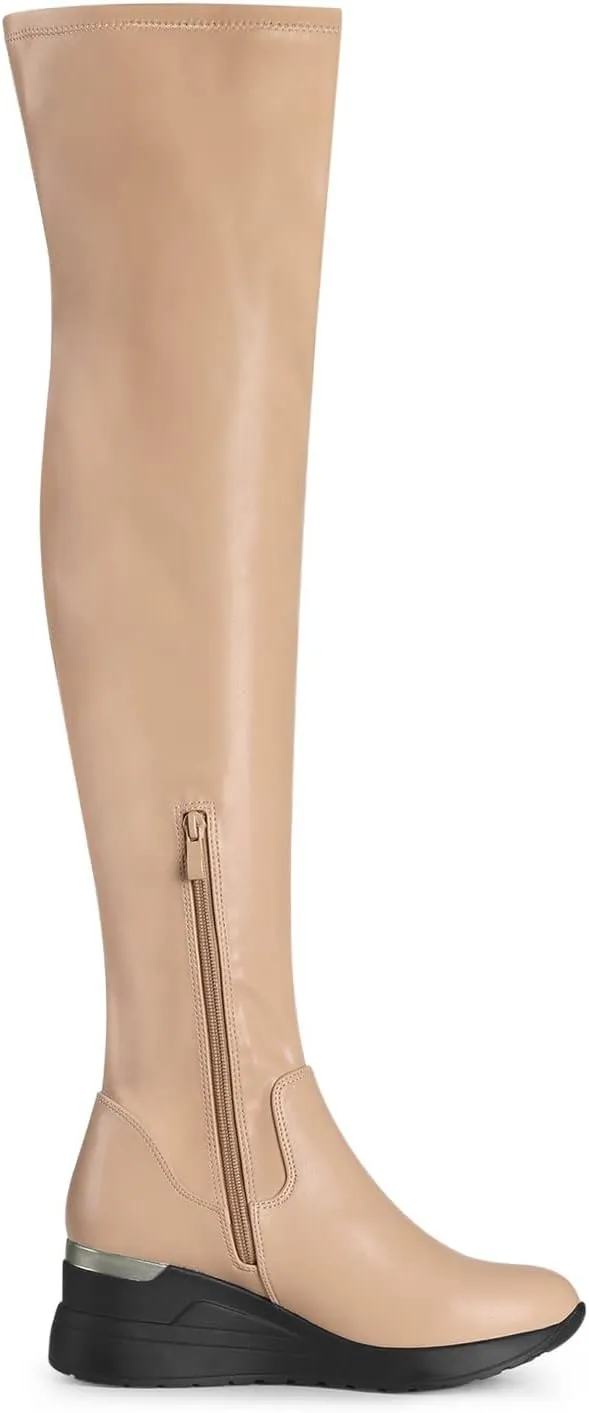 Allegra K Women's Platform Wedge Chunky Heels Over the Knee Thigh High Boots