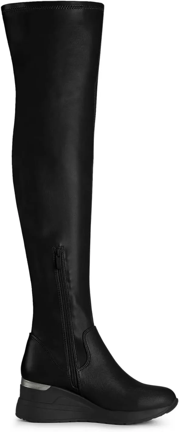 Allegra K Women's Platform Wedge Chunky Heels Over the Knee Thigh High Boots