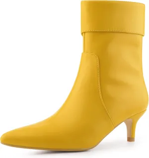 Allegra K Women's Pointed Toe Side Zip Kitten Heel Ankle Boots