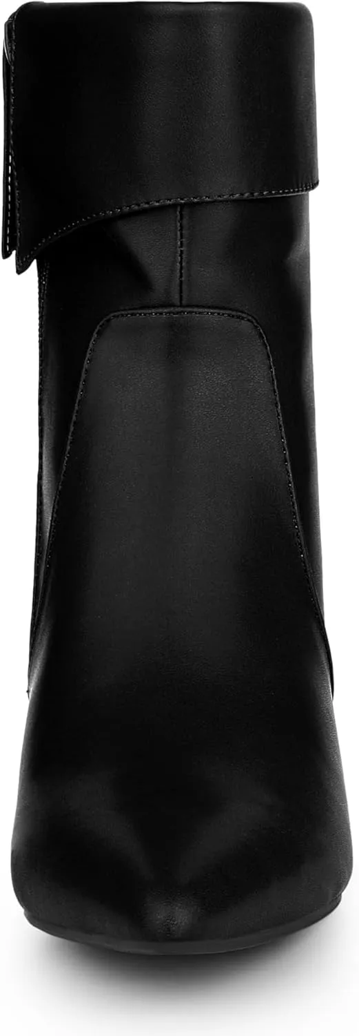Allegra K Women's Pointed Toe Side Zip Kitten Heel Ankle Boots