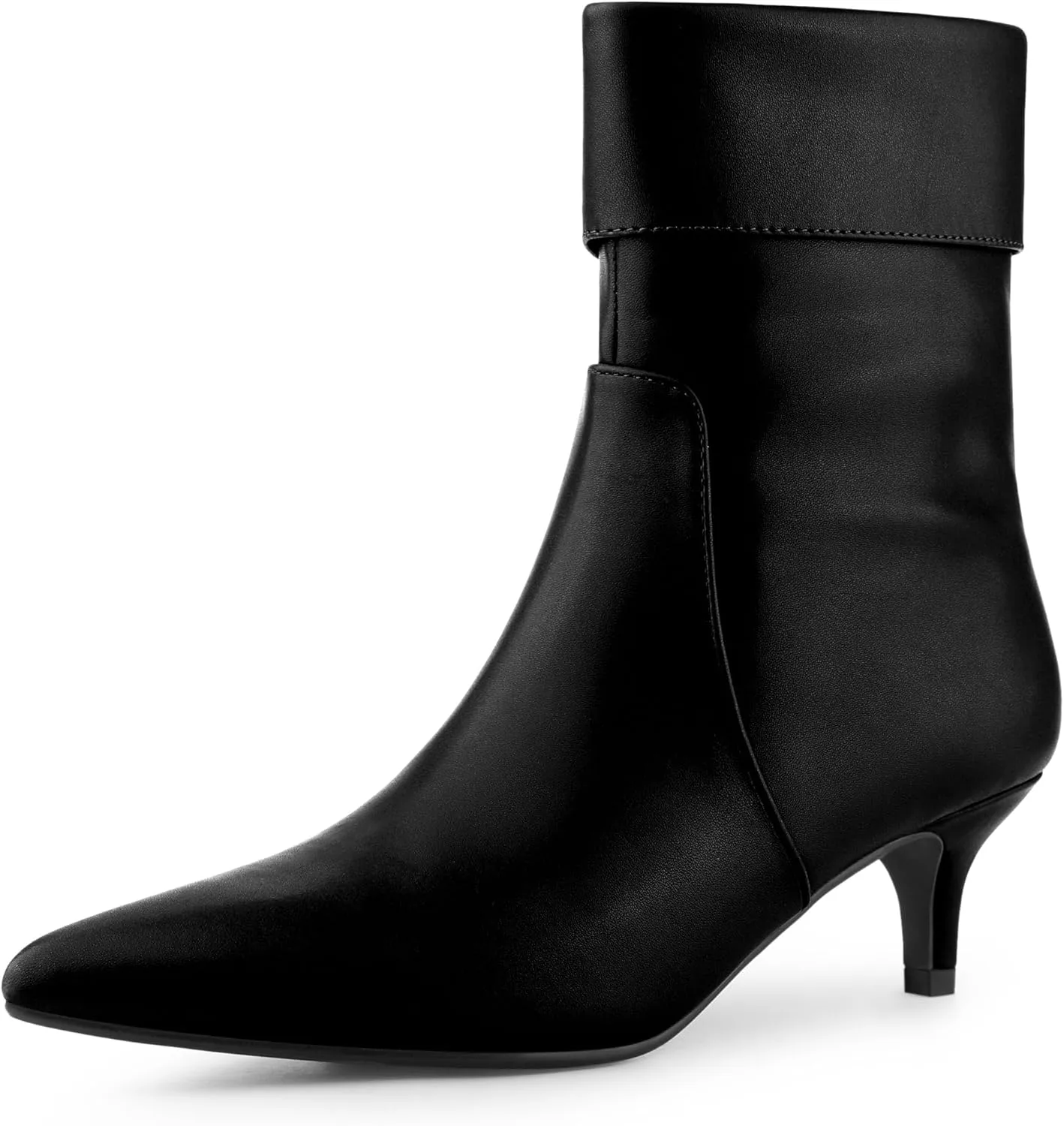 Allegra K Women's Pointed Toe Side Zip Kitten Heel Ankle Boots