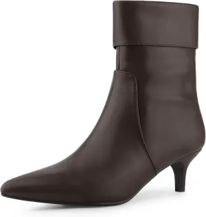 Allegra K Women's Pointed Toe Side Zip Kitten Heel Ankle Boots
