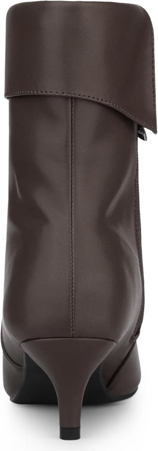 Allegra K Women's Pointed Toe Side Zip Kitten Heel Ankle Boots