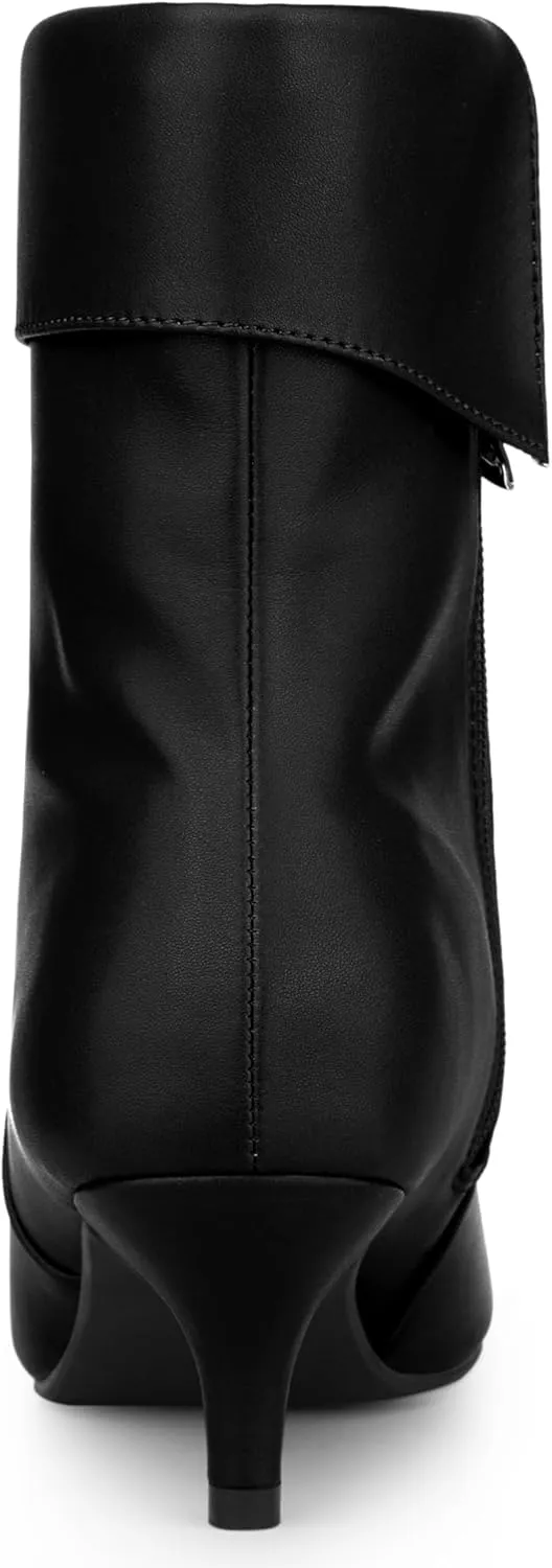 Allegra K Women's Pointed Toe Side Zip Kitten Heel Ankle Boots