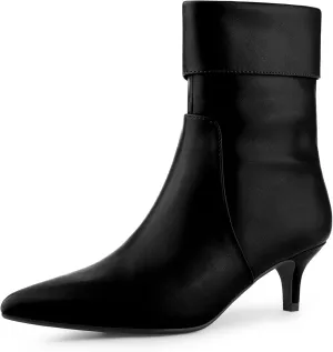 Allegra K Women's Pointed Toe Side Zip Kitten Heel Ankle Boots