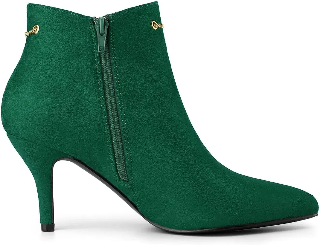 Allegra K Women's Pointed Toe Side Zip Stiletto Heel Ankle Booties