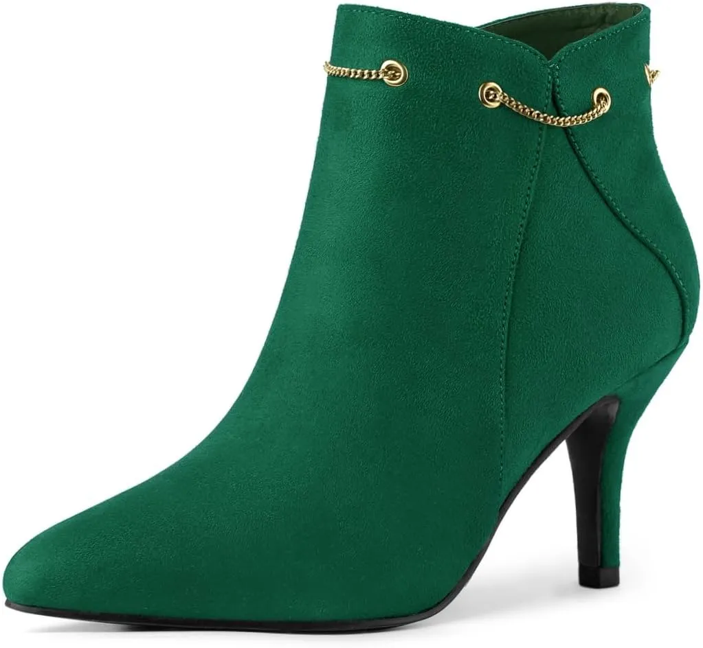 Allegra K Women's Pointed Toe Side Zip Stiletto Heel Ankle Booties