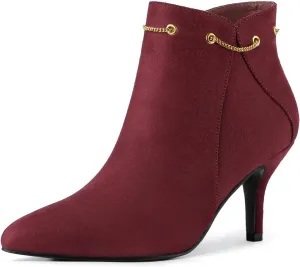 Allegra K Women's Pointed Toe Side Zip Stiletto Heel Ankle Booties