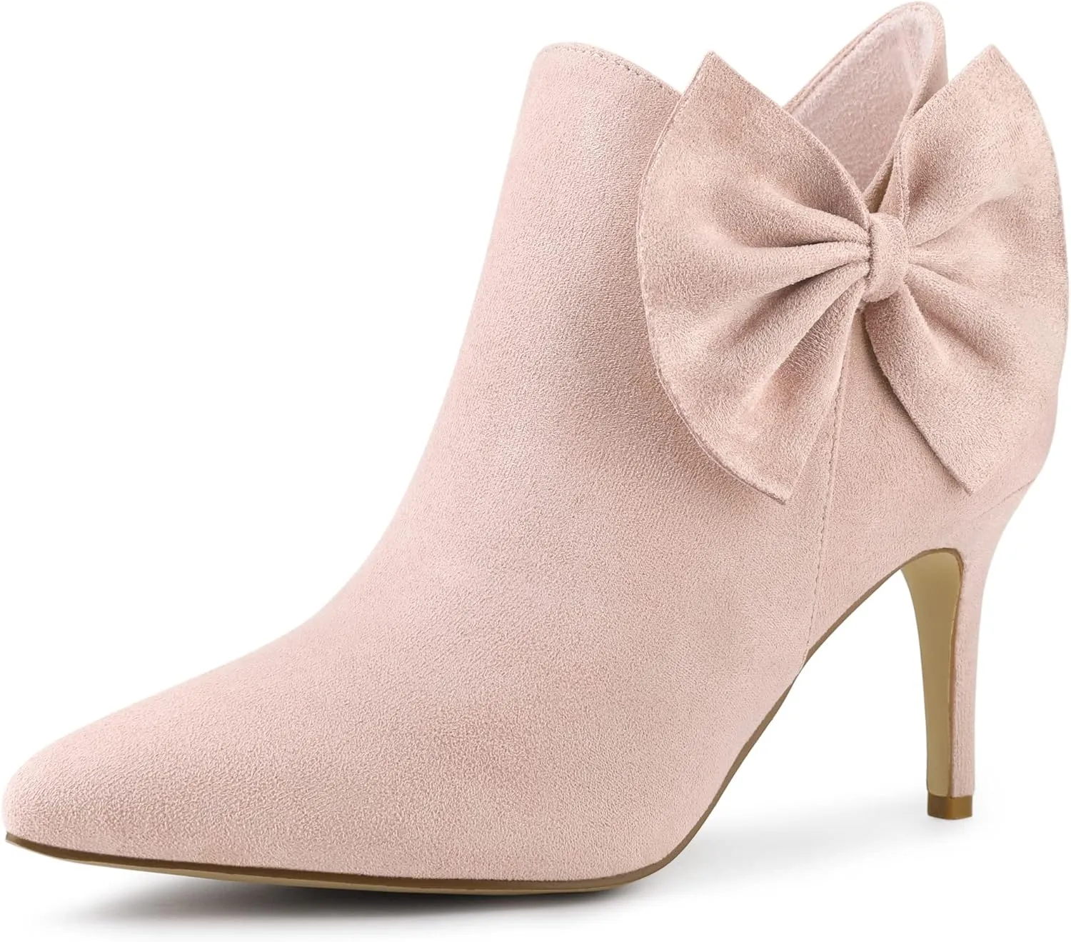 Allegra K Women's Pointed Toe Zip Bow Stiletto Heels Ankle Boots