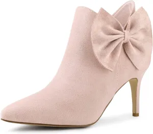 Allegra K Women's Pointed Toe Zip Bow Stiletto Heels Ankle Boots