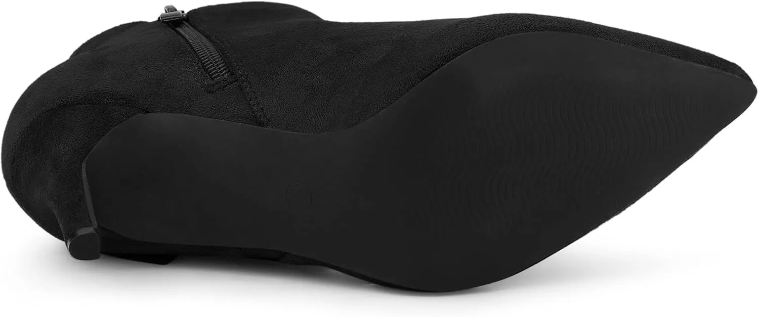 Allegra K Women's Pointed Toe Zip Bow Stiletto Heels Ankle Boots