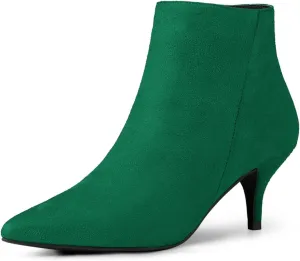 Allegra K Women's Pointed Toe Zip Stiletto Kitten Heel Ankle Booties 6.5 Emerald Green