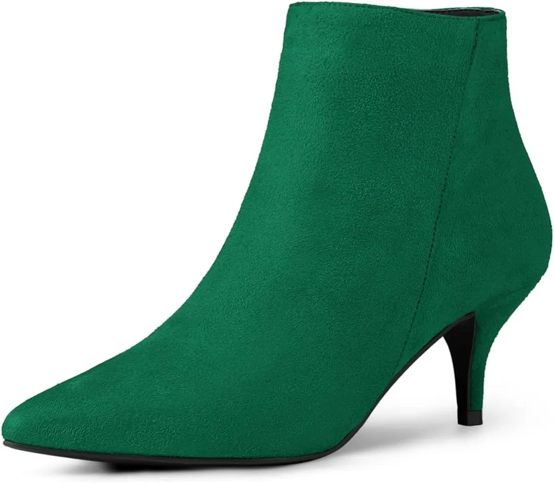 Allegra K Women's Pointed Toe Zip Stiletto Kitten Heel Ankle Booties 6.5 Emerald Green