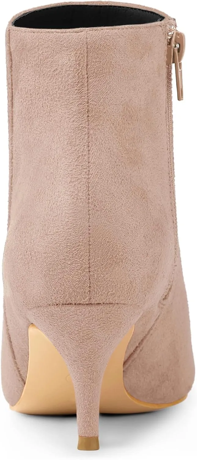 Allegra K Women's Pointed Toe Zip Stiletto Kitten Heel Ankle Booties