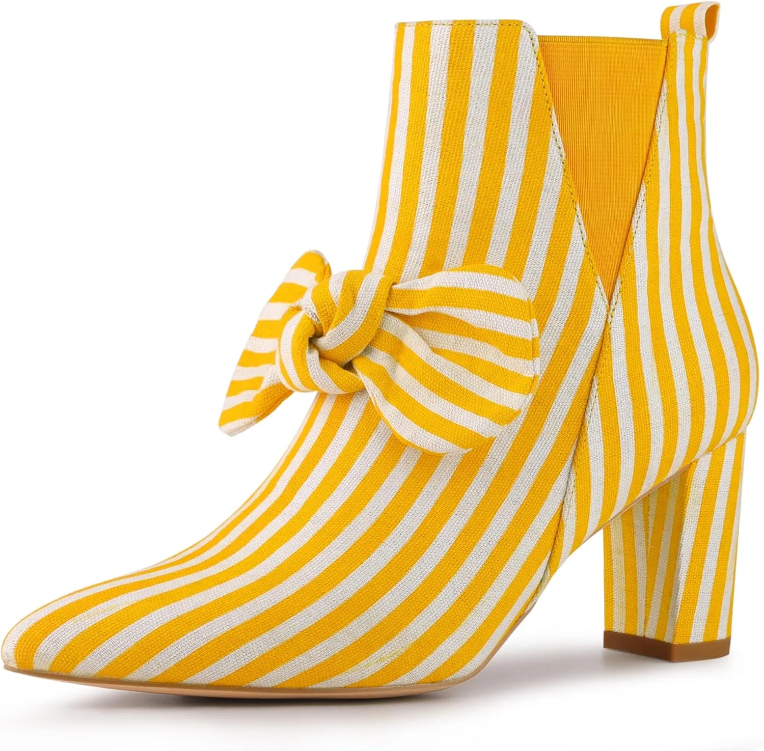 Allegra K Women's Pointed Toe Zip Striped Chunky Heels Ankle Boots