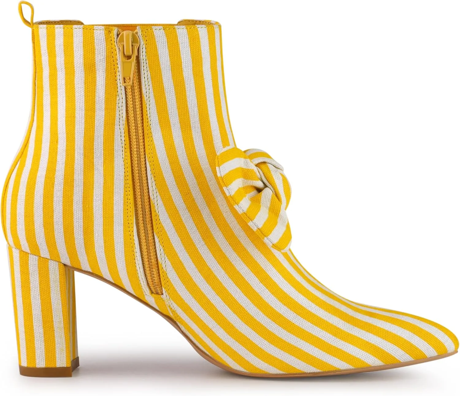 Allegra K Women's Pointed Toe Zip Striped Chunky Heels Ankle Boots