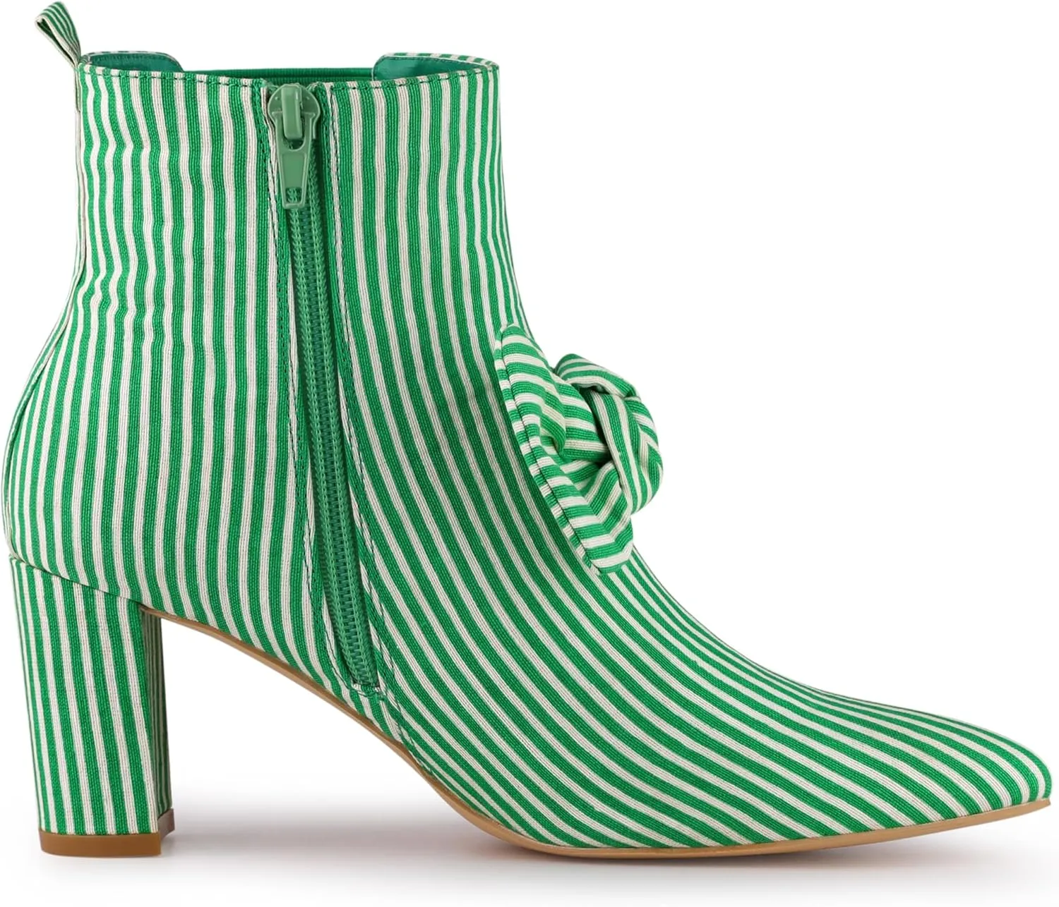 Allegra K Women's Pointed Toe Zip Striped Chunky Heels Ankle Boots