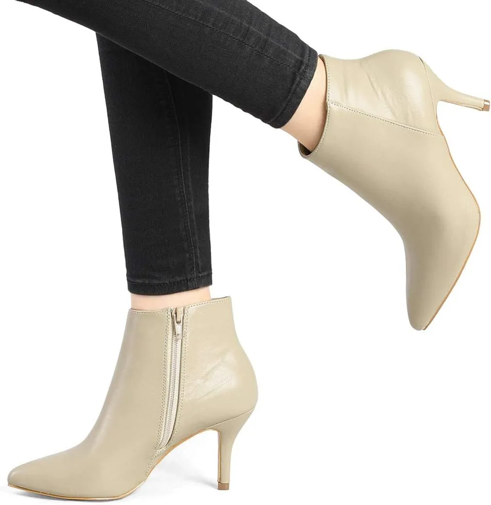 Allegra K Women's Pointed Toe Zipper Stiletto Heel Ankle Boots