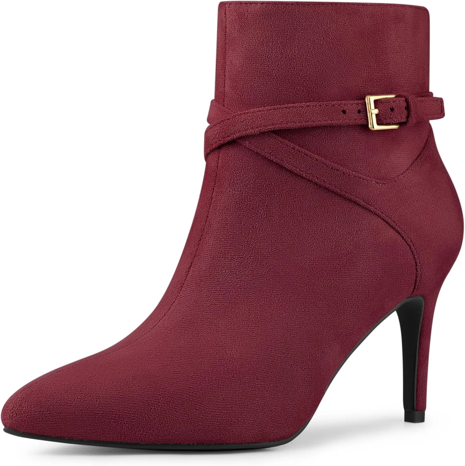 Allegra K Women's Pointy Toe Buckle Cross Straps Stiletto Heel Ankle Boots