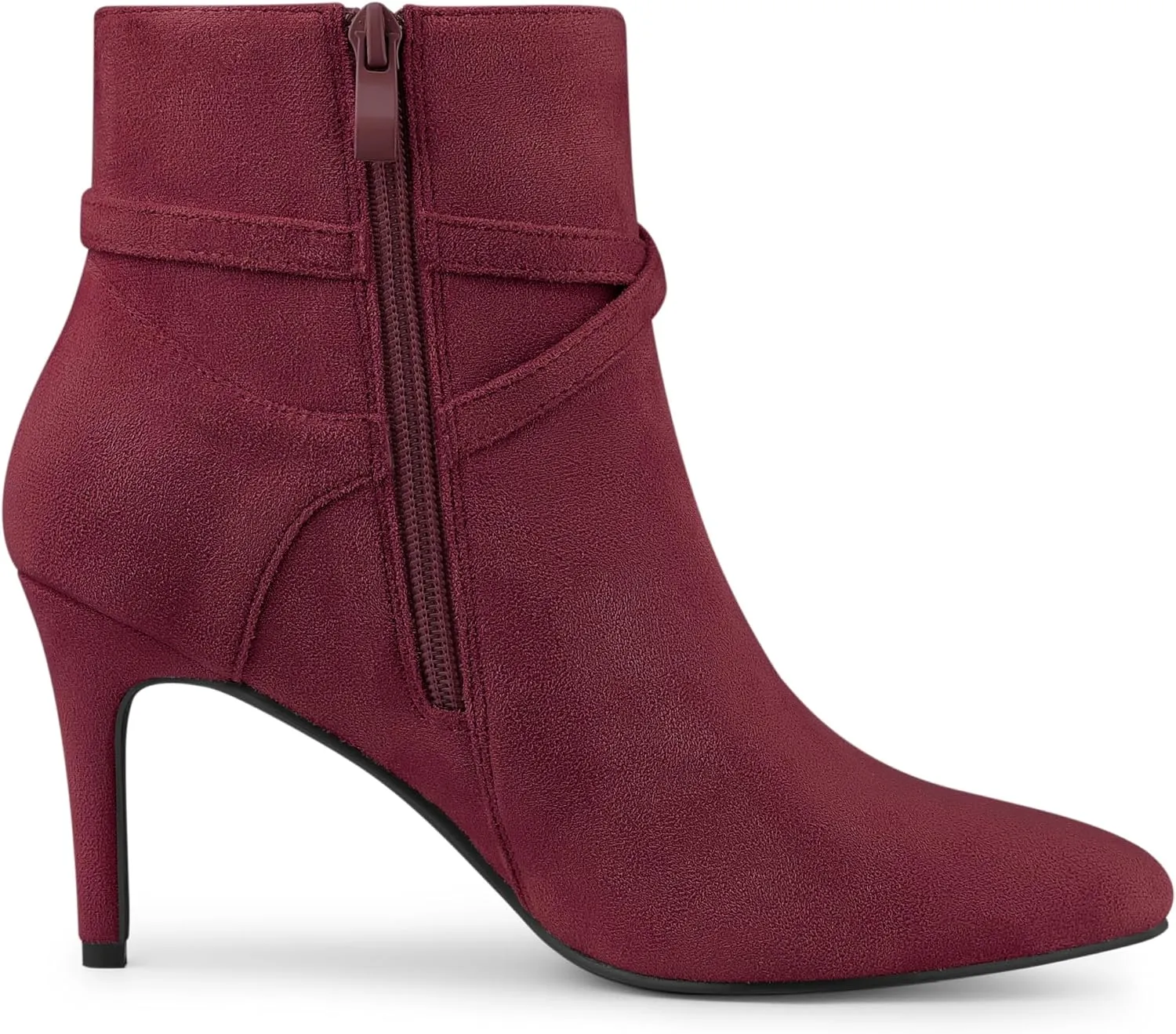 Allegra K Women's Pointy Toe Buckle Cross Straps Stiletto Heel Ankle Boots