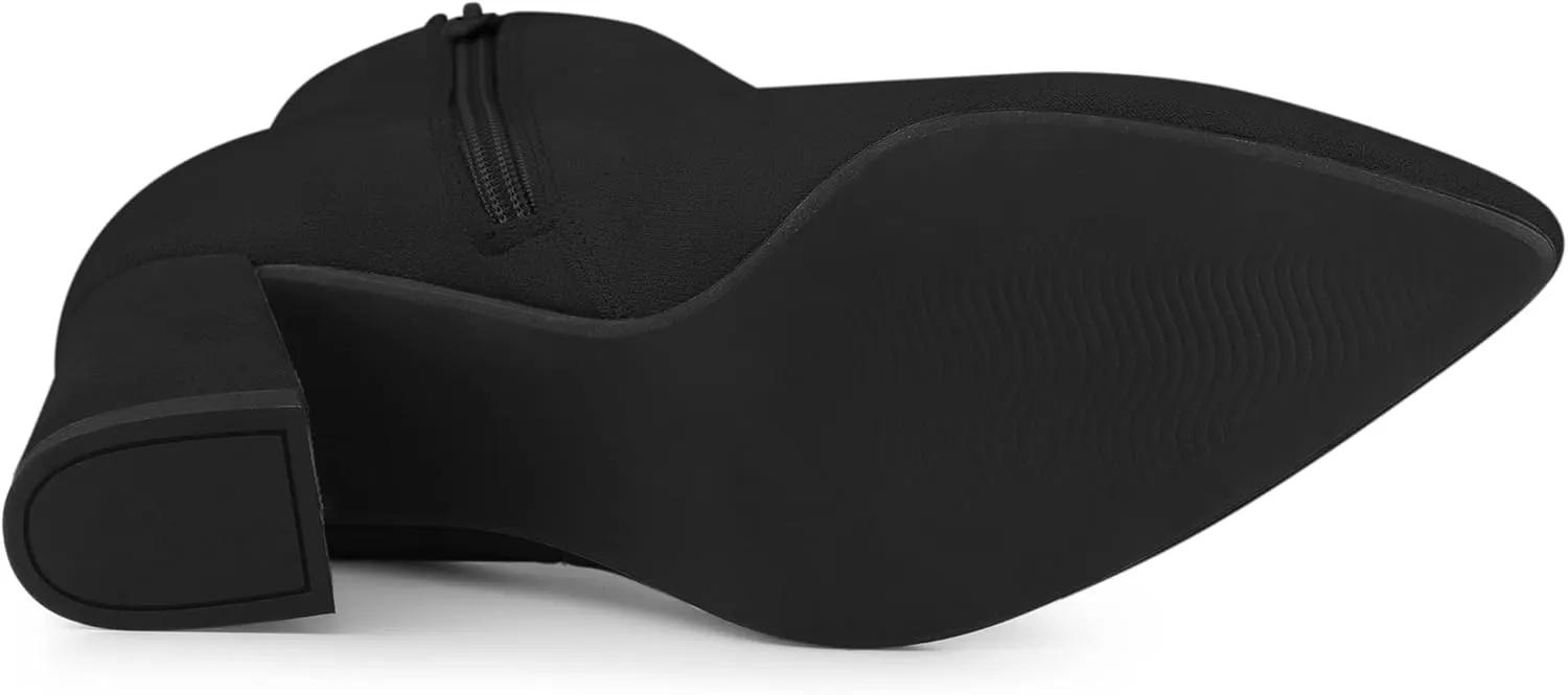 Allegra K Women's Pointy Toe Side Zip Chunky Heels Ankle Boots