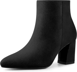 Allegra K Women's Pointy Toe Side Zip Chunky Heels Ankle Boots
