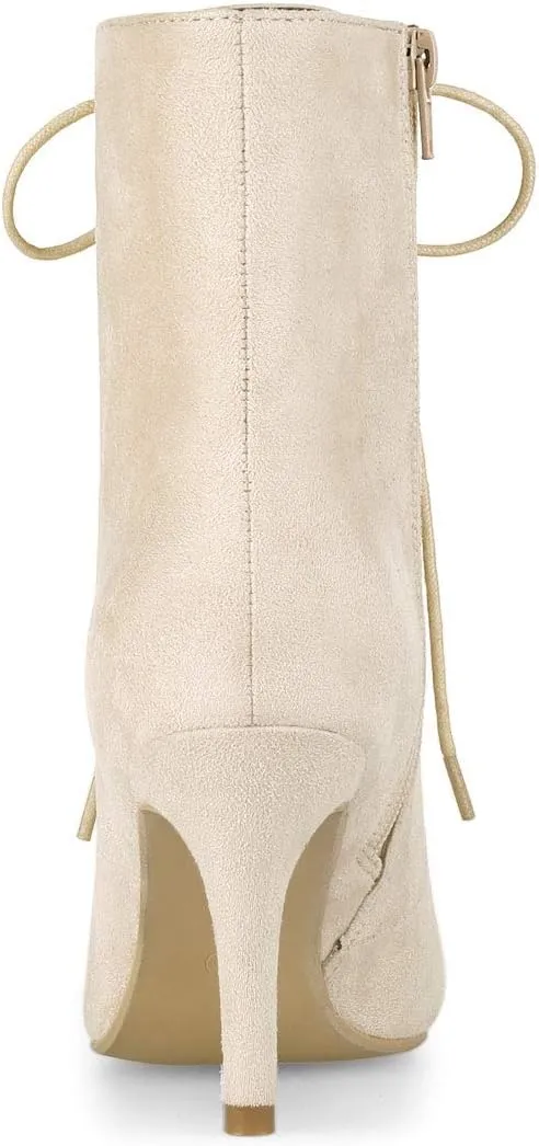 Allegra K Women's Pointy Toe Zip Lace Up Stiletto Heel Ankle Boots