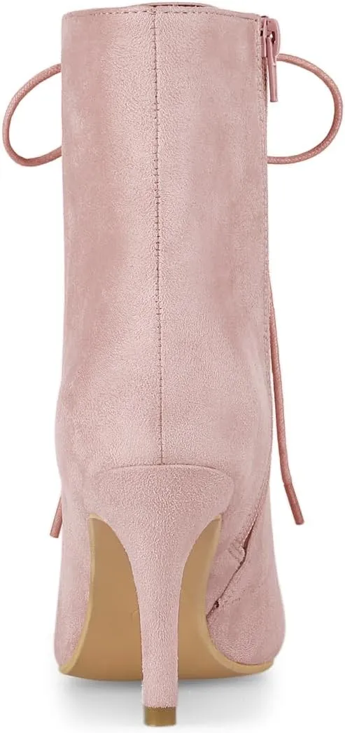 Allegra K Women's Pointy Toe Zip Lace Up Stiletto Heel Ankle Boots