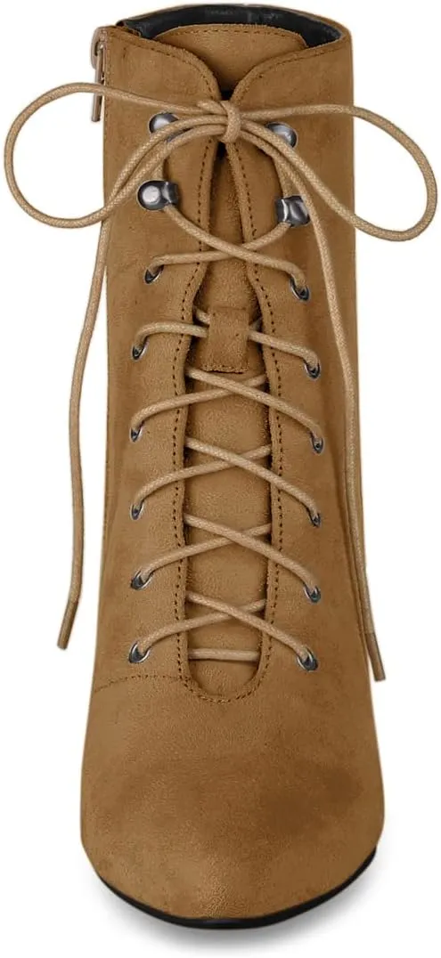 Allegra K Women's Pointy Toe Zip Lace Up Stiletto Heel Ankle Boots