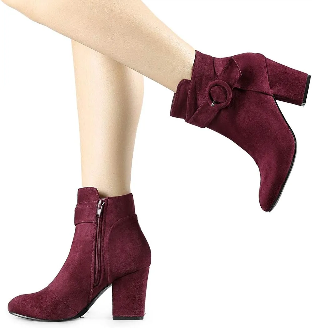 Allegra K Women's Round Toe Block Heel Boots Ankle Booties