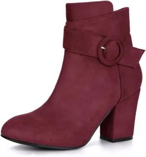 Allegra K Women's Round Toe Block Heel Boots Ankle Booties