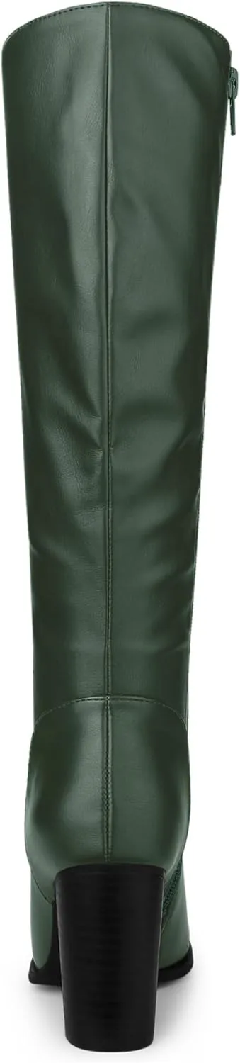 Allegra K Women's Round Toe Block Heeled Knee High Boots