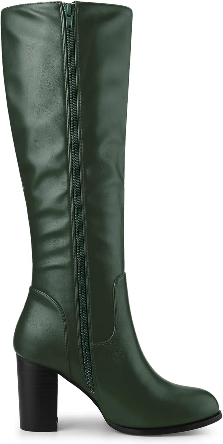 Allegra K Women's Round Toe Block Heeled Knee High Boots